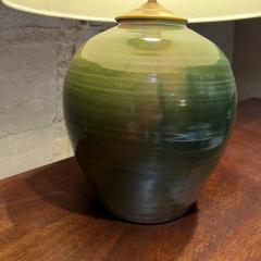 1970s Studio Art Table Lamp Lush Green Stoneware Pottery - 3569594