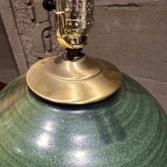 1970s Studio Art Table Lamp Lush Green Stoneware Pottery - 3569599