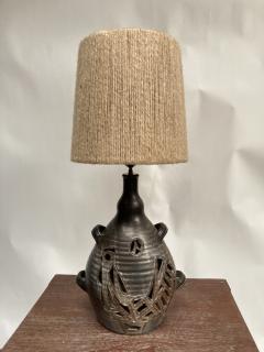 1970s Studio Pottery ceramic lamp signed Les grottes Dieulefit 3 - 3249830
