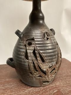 1970s Studio Pottery ceramic lamp signed Les grottes Dieulefit 3 - 3249833