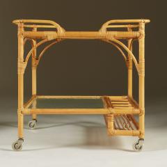 1970s Swedish bamboo and rattan drinks serving trolley - 2153420