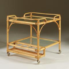 1970s Swedish bamboo and rattan drinks serving trolley - 2153421