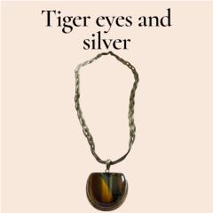 1970s Tigers eyes and silver necklace - 4720860