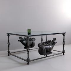 1970s Verdigris Iron Coffee Table with Bronze Copies of Ancient Scythian Deer - 4056971