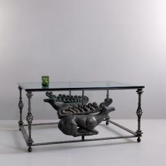 1970s Verdigris Iron Coffee Table with Bronze Copies of Ancient Scythian Deer - 4056972