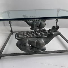 1970s Verdigris Iron Coffee Table with Bronze Copies of Ancient Scythian Deer - 4056975