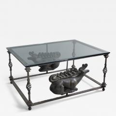 1970s Verdigris Iron Coffee Table with Bronze Copies of Ancient Scythian Deer - 4064228