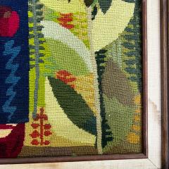 1970s Vibrant Handmade Needlepoint Embroidery Artwork Girl Doll and Cat - 3071038