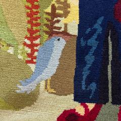 1970s Vibrant Handmade Needlepoint Embroidery Artwork Girl Doll and Cat - 3071039