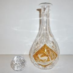 1970s Vintage Austrian Animal Engraved Overlaid Gold Amber Glass Liqueur Bottle - 2234529