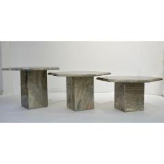 1970s Vintage Italian 3 Geometric White Gray and Red Vein Marble Nesting Tables - 950020