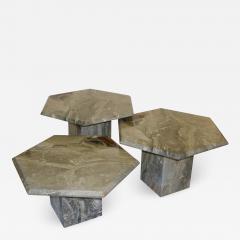 1970s Vintage Italian 3 Geometric White Gray and Red Vein Marble Nesting Tables - 950724