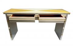 1970s Vintage Italian Art Deco Design Silver White Gold Glass 2 Drawer Console - 4295099