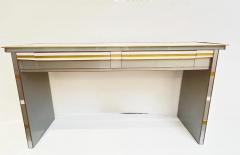1970s Vintage Italian Art Deco Design Silver White Gold Glass 2 Drawer Console - 4295105