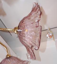 1970s Vintage Italian Flush Mount Baby Rose Pink Murano Glass Floral Chandelier - 625003