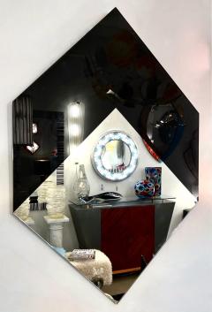 1970s Vintage Italian Geometric Diamond Shape Black Mirrored Plate Kite Mirror - 3922345