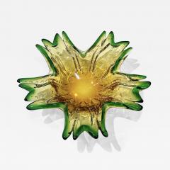1970s Vintage Italian Green Amber Murano Glass Star Shaped Bowl Vide Poche - 3504455