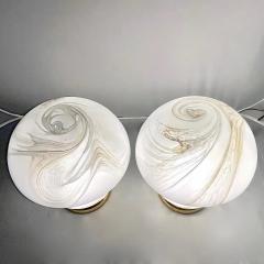 1970s Vintage Italian Pair of Alabaster Murano Glass and Brass Mushroom Lamps - 3974637