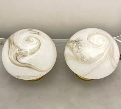 1970s Vintage Italian Pair of Alabaster Murano Glass and Brass Mushroom Lamps - 3974638