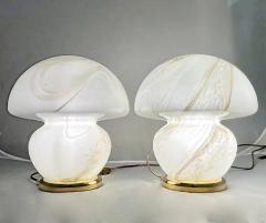 1970s Vintage Italian Pair of Alabaster Murano Glass and Brass Mushroom Lamps - 3974639