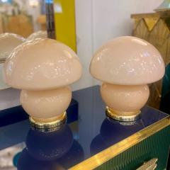 1970s Vintage Italian Pair of Alabaster Murano Glass and Brass Mushroom Lamps - 3974642