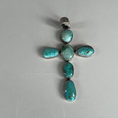 1970s Vintage Navajo Southwestern Sterling Turquoise Cross Pendant - 2870954