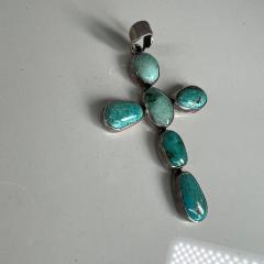 1970s Vintage Navajo Southwestern Sterling Turquoise Cross Pendant - 2870957