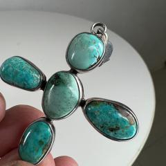 1970s Vintage Navajo Southwestern Sterling Turquoise Cross Pendant - 2870960