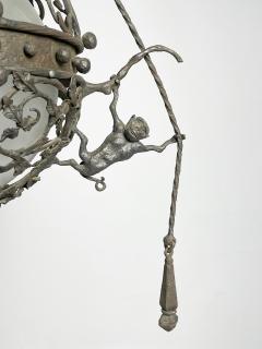 1970s Wrought Iron Glass Custom Chandelier - 3067857