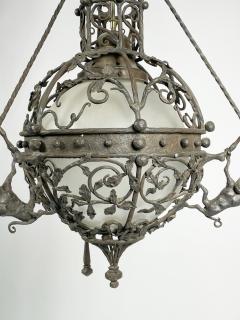1970s Wrought Iron Glass Custom Chandelier - 3067858