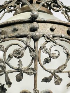 1970s Wrought Iron Glass Custom Chandelier - 3067861