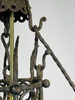 1970s Wrought Iron Glass Custom Chandelier - 3067863