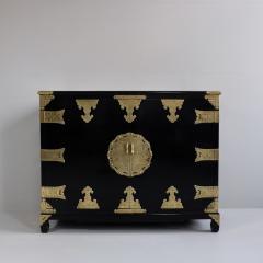 1970s black lacquer sideboard with brass strapping France - 4054679