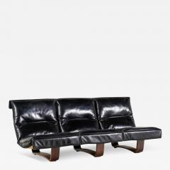 1970s black leather 3 seat bentwood sling sofa - 3717218