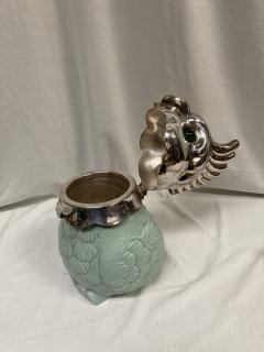 1970s ceramic and silver plated parrot pot - 3672549