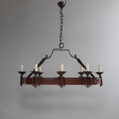 1970s iron and leather hanging light France - 4116357