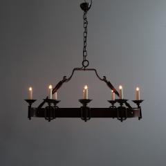 1970s iron and leather hanging light France - 4116358