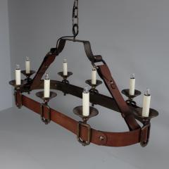 1970s iron and leather hanging light France - 4116359