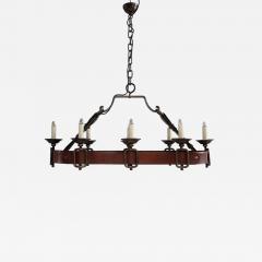 1970s iron and leather hanging light France - 4116697