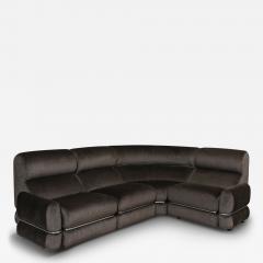 1970s italian modular Sofa Taupe velvet and Chrome details - 3922838