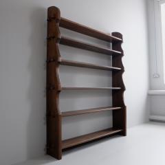 1970s stained wood pegged bookshelf France - 4115581