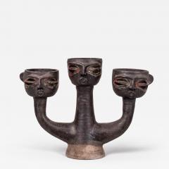 1970s studio pottery 3 headed candelabra France - 4306046