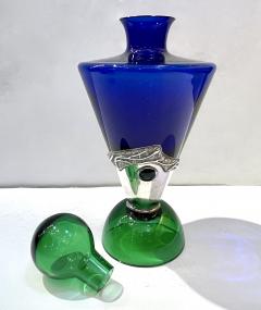 1980 Domar Israel Art Nouveau Style Green Cobalt Blue Glass Silver Bottle - 3667848