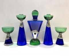 1980 Domar Israel Art Nouveau Style Green Cobalt Blue Glass Silver Bottle - 3667851