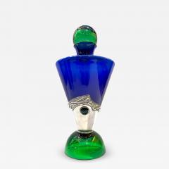 1980 Domar Israel Art Nouveau Style Green Cobalt Blue Glass Silver Bottle - 3671195