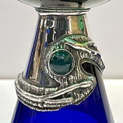1980 Domar Israel Art Nouveau Style Green Cobalt Blue Glass Silver Vase Glasses - 3667613