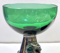 1980 Domar Israel Art Nouveau Style Green Cobalt Blue Glass Silver Vase Glasses - 3667615