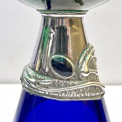 1980 Domar Israel Art Nouveau Style Green Cobalt Blue Glass Silver Vase Glasses - 3667622