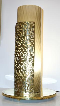 1980 Italian Brutalist Pair of Cream Beige Murano Glass Round Brass Table Lamps - 1647035