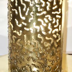 1980 Italian Brutalist Pair of Cream Beige Murano Glass Round Brass Table Lamps - 1647040